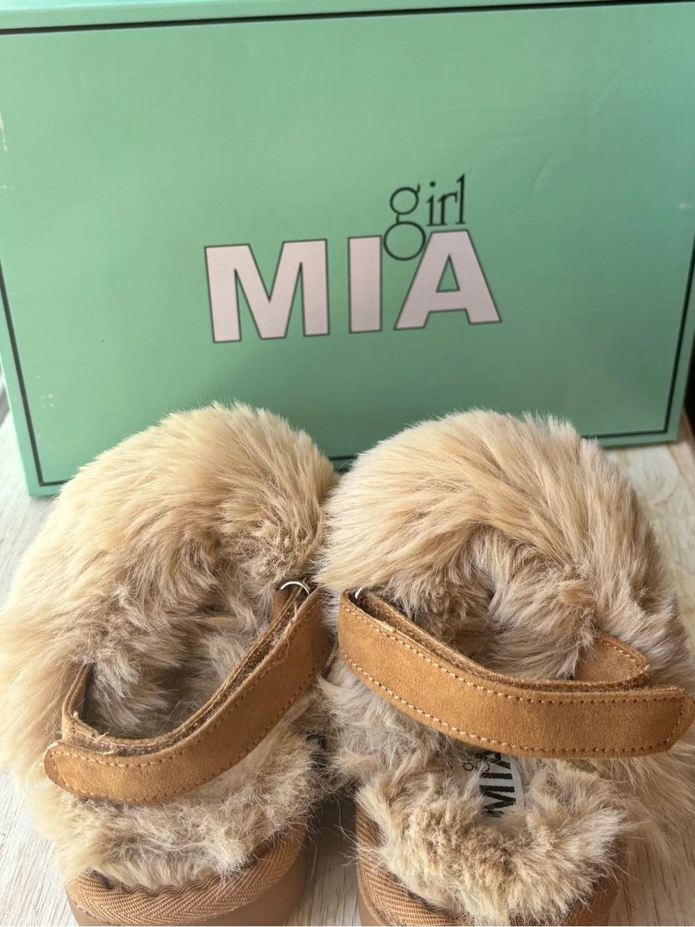 MIA Girls Tan Faux-Fur Lined Slip-On Slippers